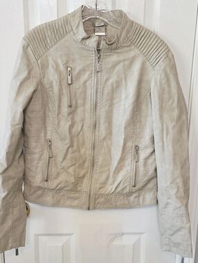 Jou Jou Light Beige Faux Leather Moto Jacket Size Med